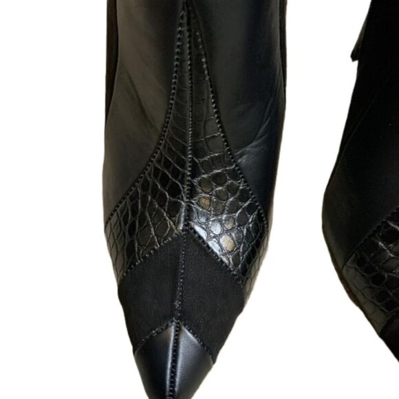 Tori Stiletto Boots Pointed Toe Glossy Croc Panel Zipper Black Women’s 7.5 NWT - Picture 5 of 14